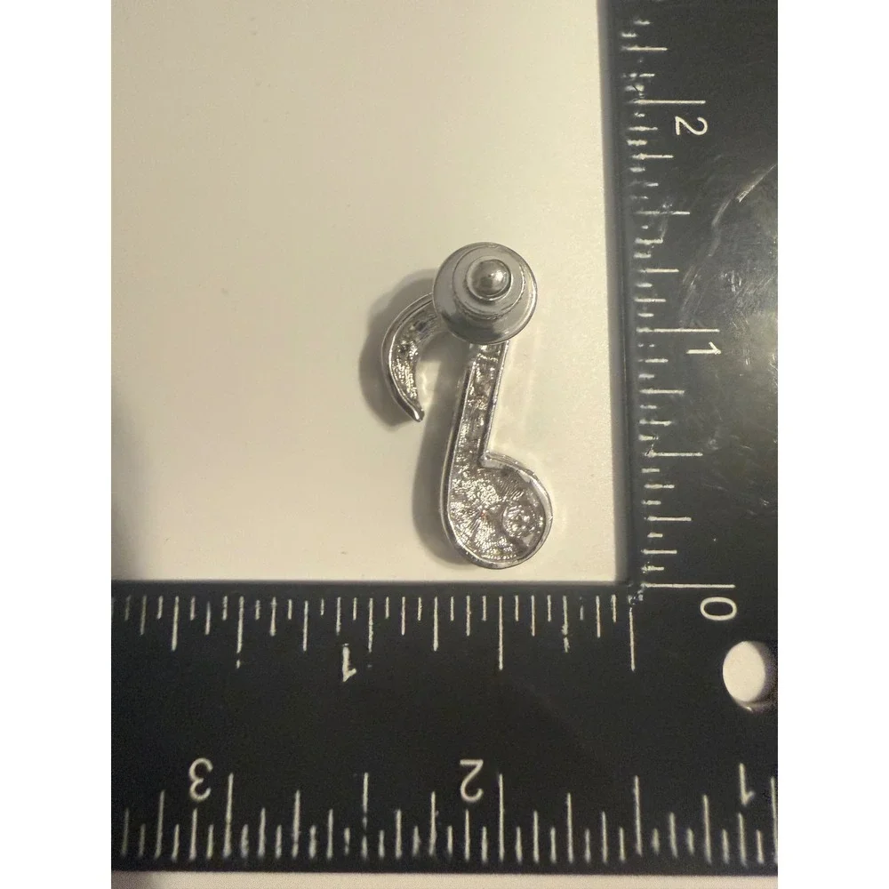 Silver Tone Rhinestone Musical Eighth Note Pin Brooch Clear Pave Crystal Music